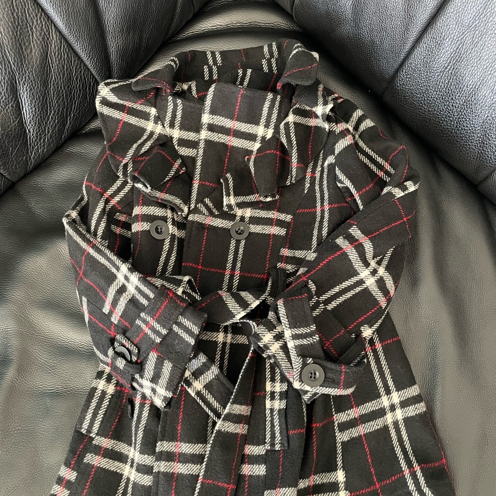 Plaid Black and White Coat with Red Accents